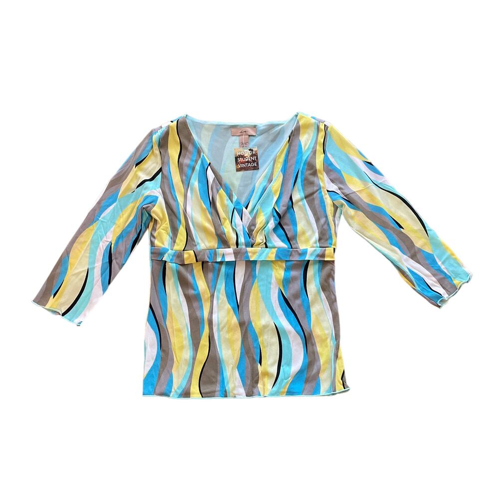 1990s does 1970s VTG i.e. Groovy Bright Multicolor V-neck Top Size Medium
